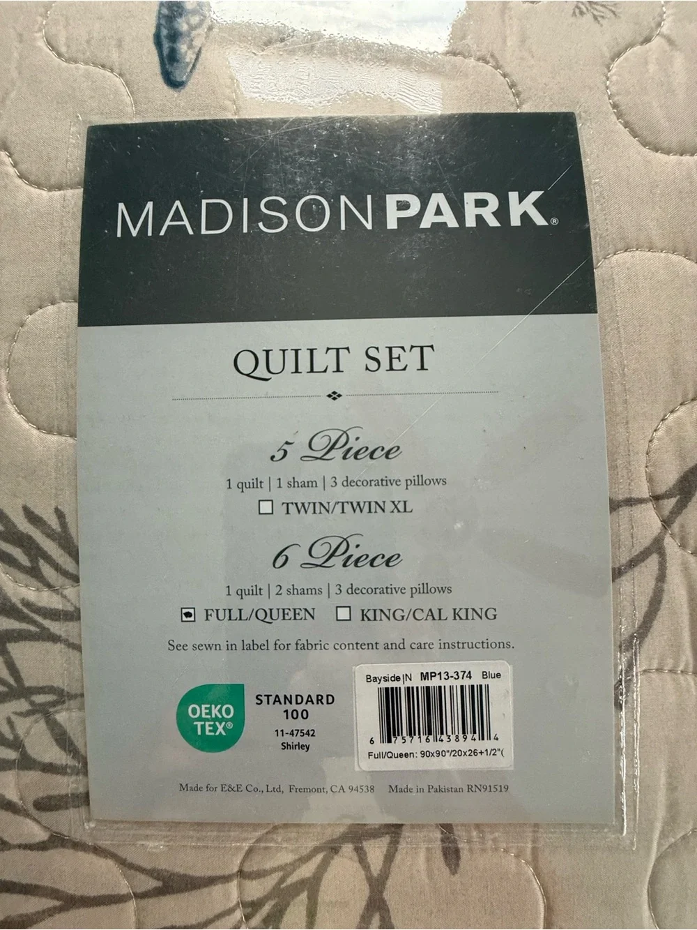 Madison Park Beige and Blue Coastal Quilt Set